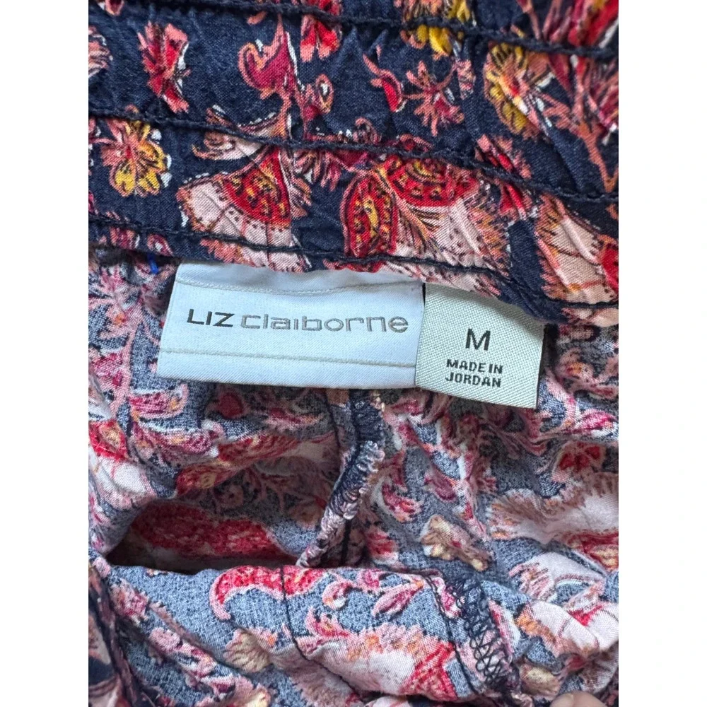 Liz Claiborne‎ Pajama Pants Womens Medium Blue Floral Rayon Excellent Drawstring